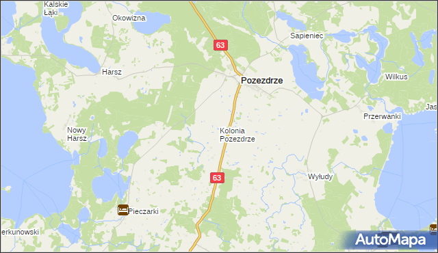 mapa Kolonia Pozezdrze, Kolonia Pozezdrze na mapie Targeo