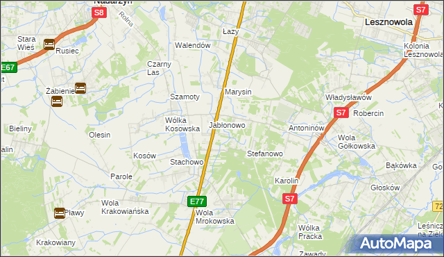 mapa Kolonia Warszawska gmina Lesznowola, Kolonia Warszawska gmina Lesznowola na mapie Targeo