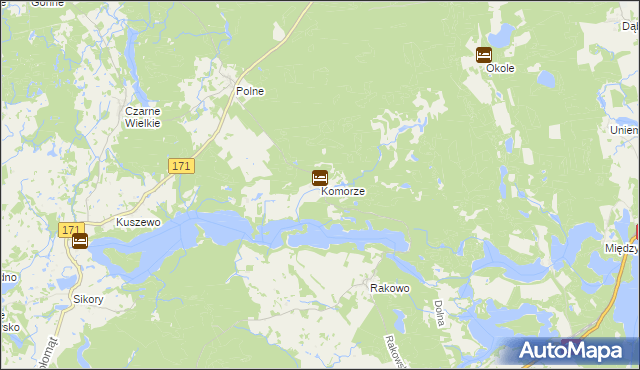 mapa Komorze gmina Borne Sulinowo, Komorze gmina Borne Sulinowo na mapie Targeo