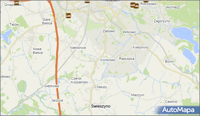 mapa Konikowo gmina Świeszyno, Konikowo gmina Świeszyno na mapie Targeo