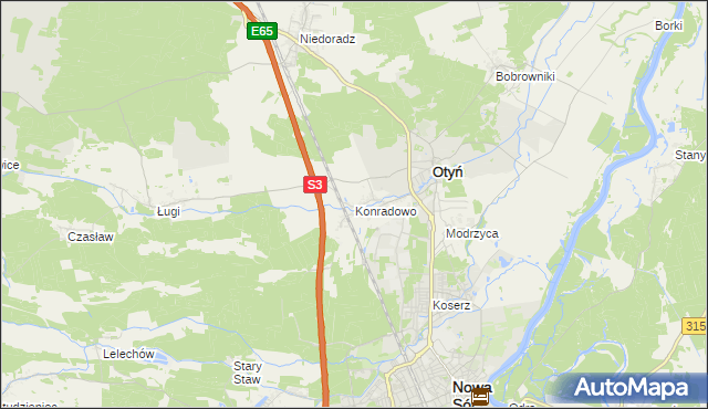 mapa Konradowo gmina Otyń, Konradowo gmina Otyń na mapie Targeo