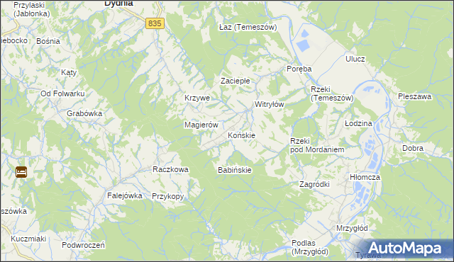 mapa Końskie gmina Dydnia, Końskie gmina Dydnia na mapie Targeo