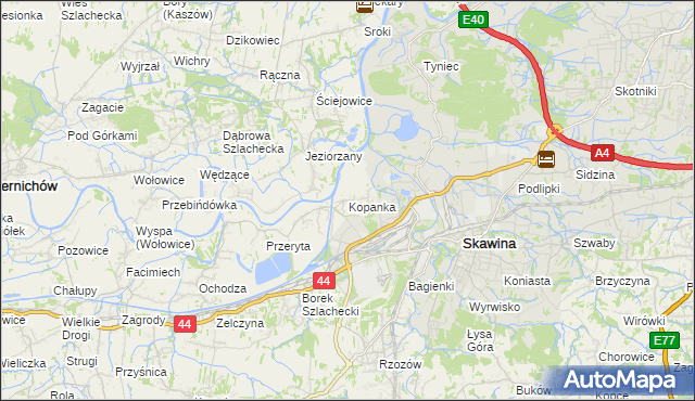 mapa Kopanka gmina Skawina, Kopanka gmina Skawina na mapie Targeo