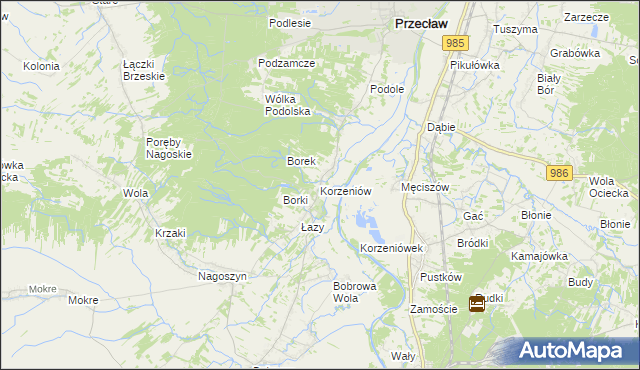 mapa Korzeniów gmina Żyraków, Korzeniów gmina Żyraków na mapie Targeo