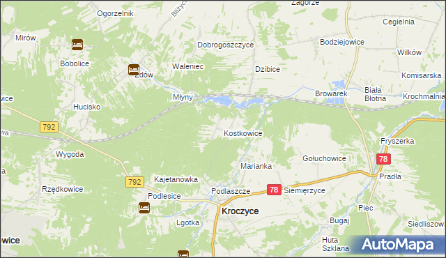 mapa Kostkowice gmina Kroczyce, Kostkowice gmina Kroczyce na mapie Targeo