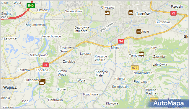 mapa Koszyce Wielkie, Koszyce Wielkie na mapie Targeo