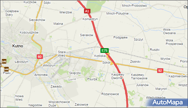 mapa Kotliska gmina Kutno, Kotliska gmina Kutno na mapie Targeo