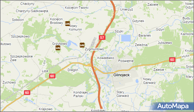 mapa Kowalewko gmina Glinojeck, Kowalewko gmina Glinojeck na mapie Targeo