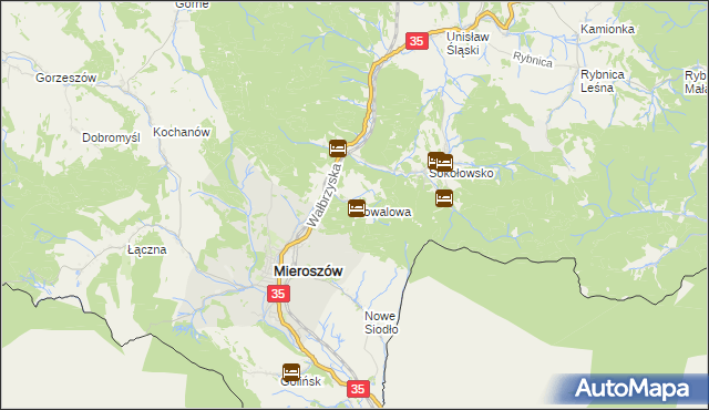 mapa Kowalowa gmina Mieroszów, Kowalowa gmina Mieroszów na mapie Targeo