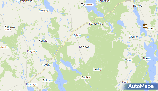 mapa Kozłowo gmina Sorkwity, Kozłowo gmina Sorkwity na mapie Targeo