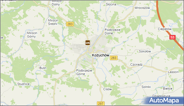 mapa Kożuchów powiat nowosolski, Kożuchów powiat nowosolski na mapie Targeo