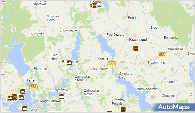 mapa Krasne gmina Krasnopol, Krasne gmina Krasnopol na mapie Targeo