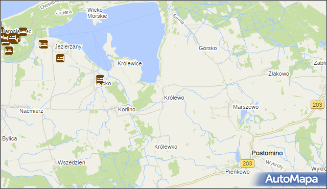 mapa Królewo gmina Postomino, Królewo gmina Postomino na mapie Targeo