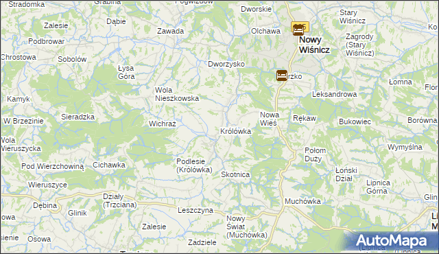 mapa Królówka gmina Nowy Wiśnicz, Królówka gmina Nowy Wiśnicz na mapie Targeo