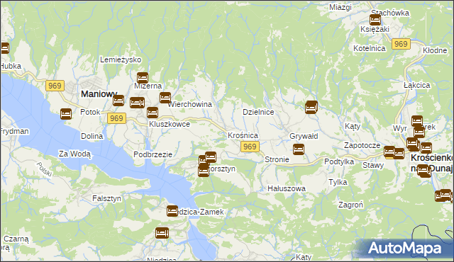 mapa Krośnica gmina Krościenko nad Dunajcem, Krośnica gmina Krościenko nad Dunajcem na mapie Targeo