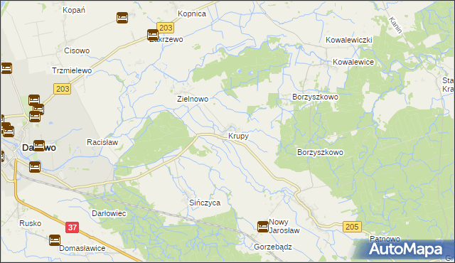 mapa Krupy gmina Darłowo, Krupy gmina Darłowo na mapie Targeo