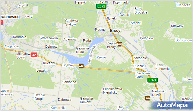 mapa Krynki gmina Brody, Krynki gmina Brody na mapie Targeo