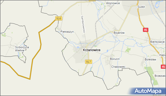 mapa Krzanowice powiat raciborski, Krzanowice powiat raciborski na mapie Targeo