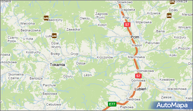 mapa Krzczonów gmina Tokarnia, Krzczonów gmina Tokarnia na mapie Targeo