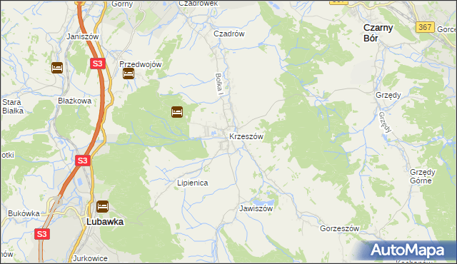 mapa Krzeszów gmina Kamienna Góra, Krzeszów gmina Kamienna Góra na mapie Targeo