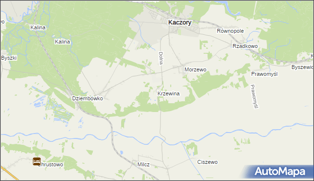 mapa Krzewina gmina Kaczory, Krzewina gmina Kaczory na mapie Targeo