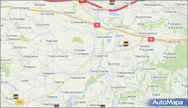 mapa Książnice gmina Gdów, Książnice gmina Gdów na mapie Targeo