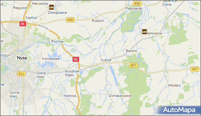 mapa Kubice gmina Nysa, Kubice gmina Nysa na mapie Targeo