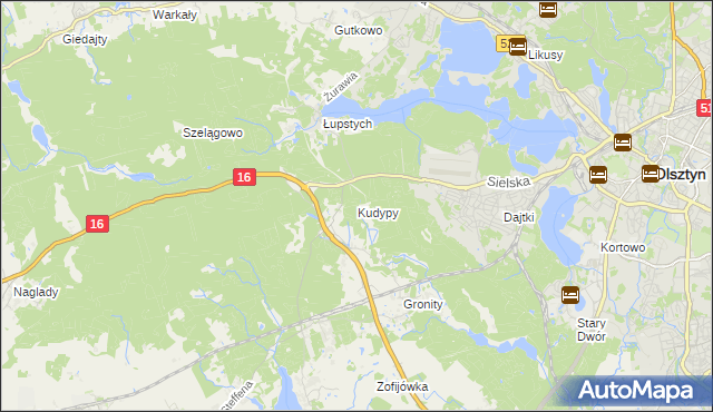 mapa Kudypy gmina Gietrzwałd, Kudypy gmina Gietrzwałd na mapie Targeo