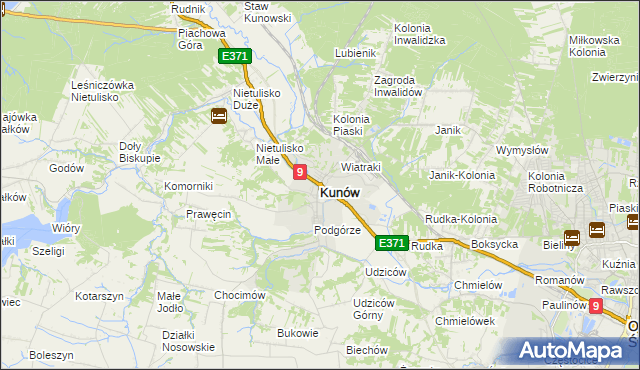 mapa Kunów powiat ostrowiecki, Kunów powiat ostrowiecki na mapie Targeo