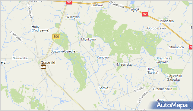 mapa Kunowo gmina Duszniki, Kunowo gmina Duszniki na mapie Targeo