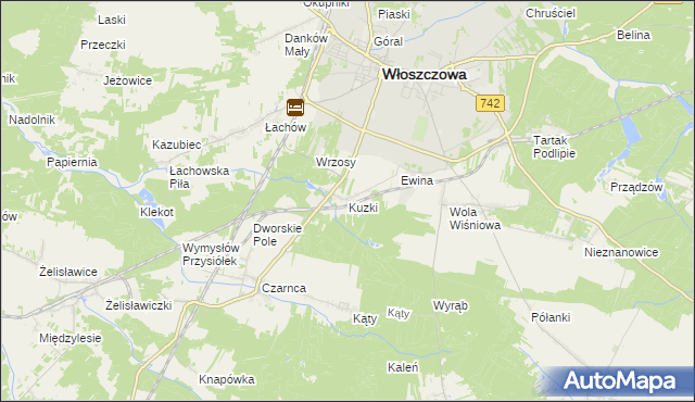 mapa Kuzki gmina Włoszczowa, Kuzki gmina Włoszczowa na mapie Targeo