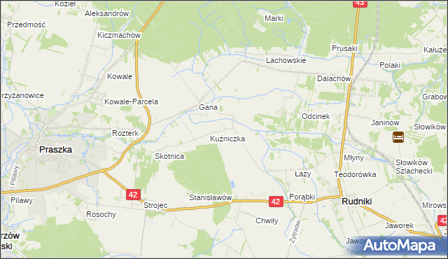 mapa Kuźnica gmina Rudniki, Kuźnica gmina Rudniki na mapie Targeo