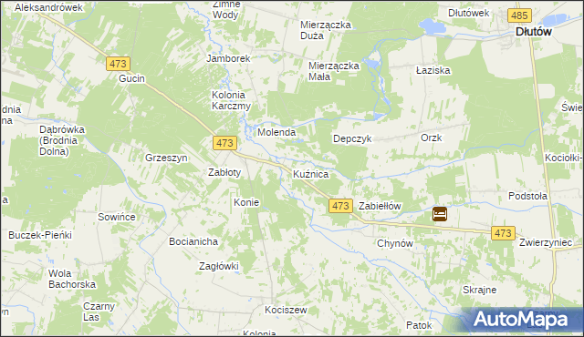 mapa Kuźnica gmina Zelów, Kuźnica gmina Zelów na mapie Targeo