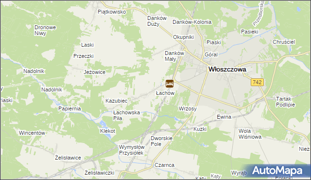 mapa Łachów gmina Włoszczowa, Łachów gmina Włoszczowa na mapie Targeo