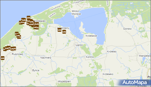 mapa Łącko gmina Postomino, Łącko gmina Postomino na mapie Targeo