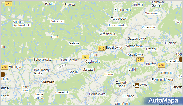 mapa Las gmina Ślemień, Las gmina Ślemień na mapie Targeo