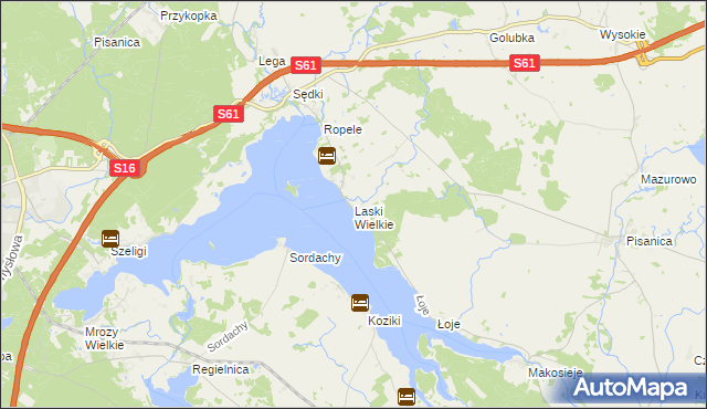 mapa Laski Wielkie gmina Kalinowo, Laski Wielkie gmina Kalinowo na mapie Targeo