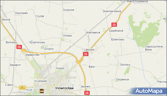 mapa Latkowo gmina Inowrocław, Latkowo gmina Inowrocław na mapie Targeo