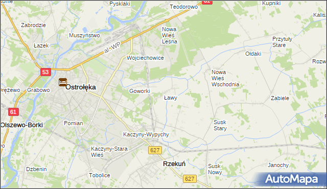 mapa Ławy gmina Rzekuń, Ławy gmina Rzekuń na mapie Targeo