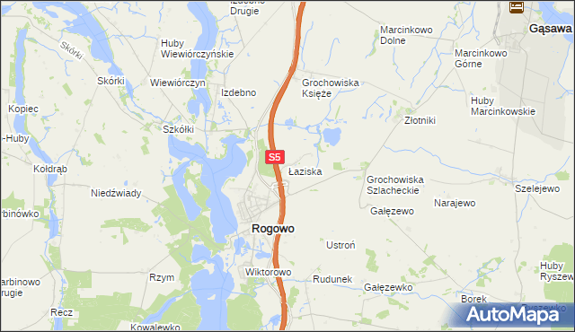 mapa Łaziska gmina Rogowo, Łaziska gmina Rogowo na mapie Targeo