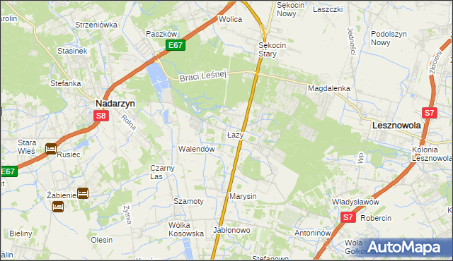 mapa Łazy gmina Lesznowola, Łazy gmina Lesznowola na mapie Targeo