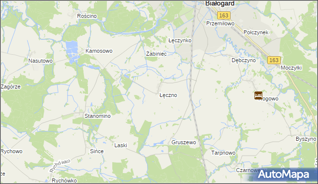 mapa Łęczno gmina Białogard, Łęczno gmina Białogard na mapie Targeo