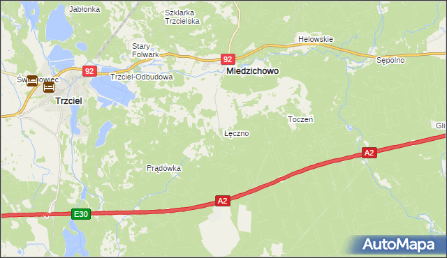 mapa Łęczno gmina Miedzichowo, Łęczno gmina Miedzichowo na mapie Targeo