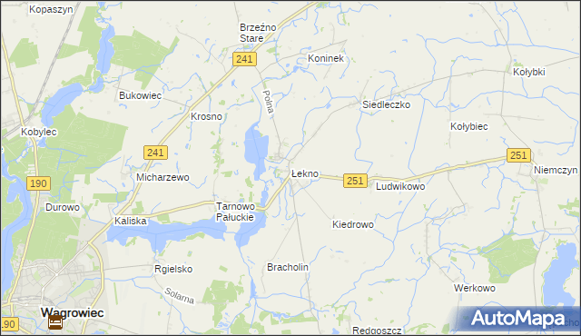 mapa Łekno gmina Wągrowiec, Łekno gmina Wągrowiec na mapie Targeo