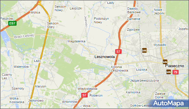 mapa Lesznowola powiat piaseczyński, Lesznowola powiat piaseczyński na mapie Targeo