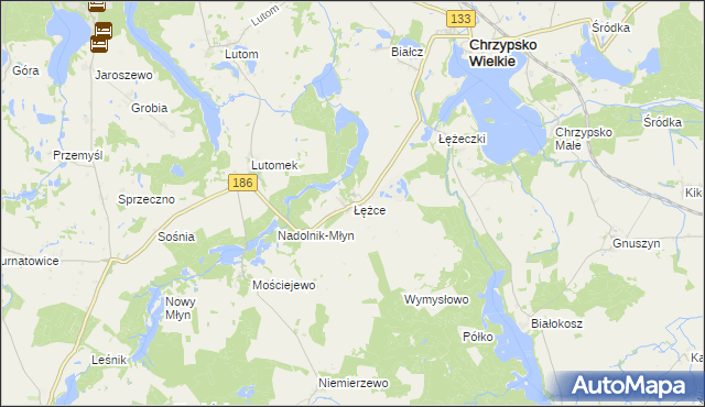 mapa Łężce gmina Chrzypsko Wielkie, Łężce gmina Chrzypsko Wielkie na mapie Targeo