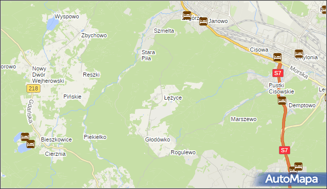 mapa Łężyce gmina Wejherowo, Łężyce gmina Wejherowo na mapie Targeo