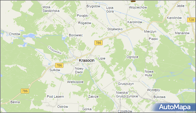 mapa Lipie gmina Krasocin, Lipie gmina Krasocin na mapie Targeo