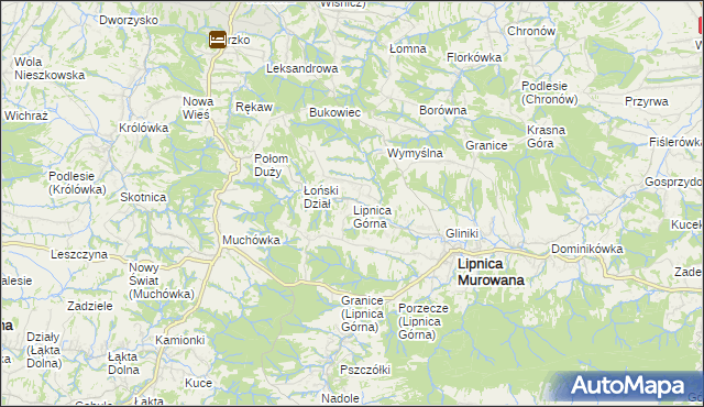 mapa Lipnica Górna gmina Lipnica Murowana, Lipnica Górna gmina Lipnica Murowana na mapie Targeo