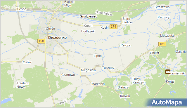 mapa Lipno gmina Drezdenko, Lipno gmina Drezdenko na mapie Targeo